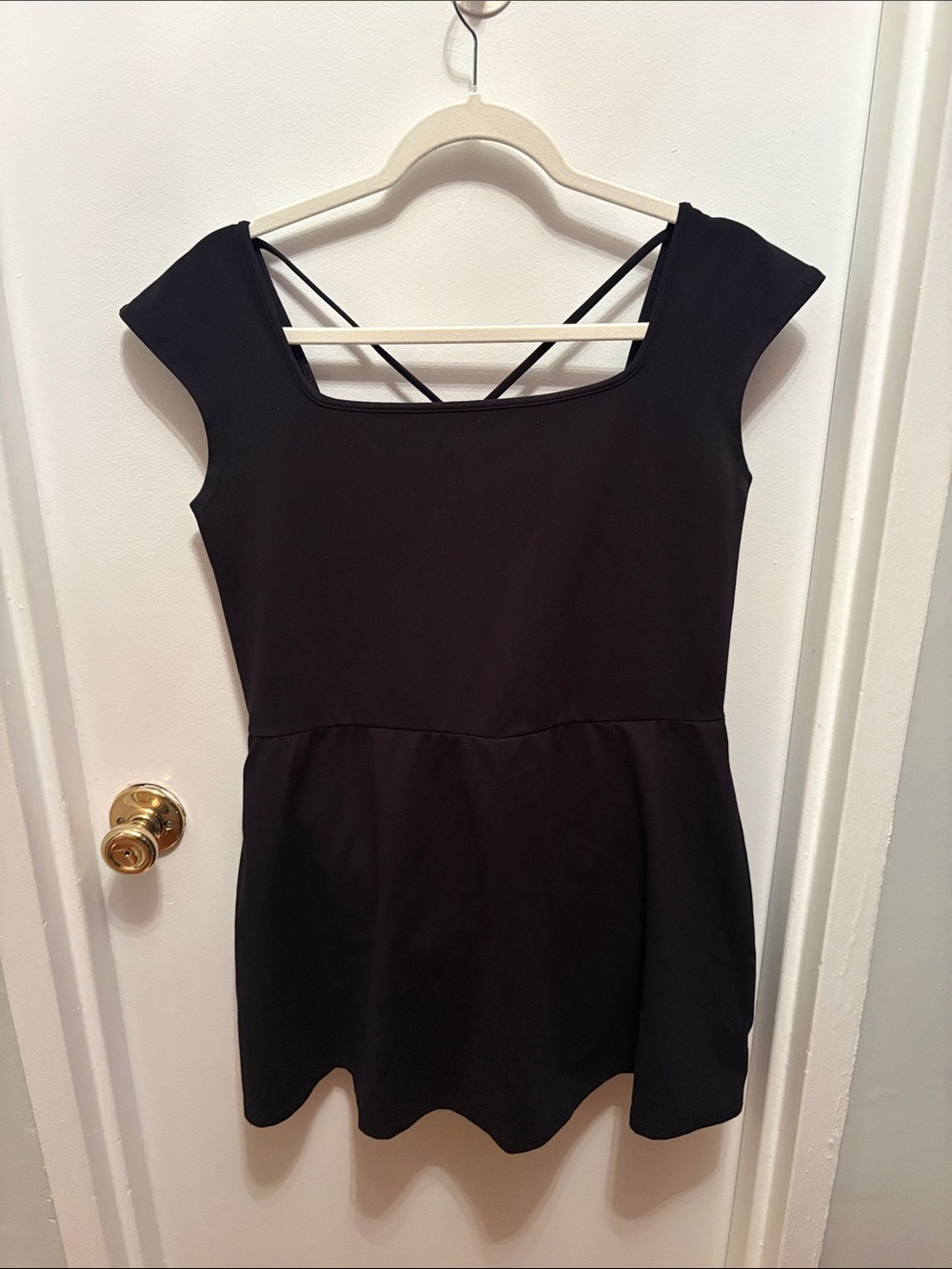 wild fable Black Cap-Sleeve Skater Dress with Strappy Back